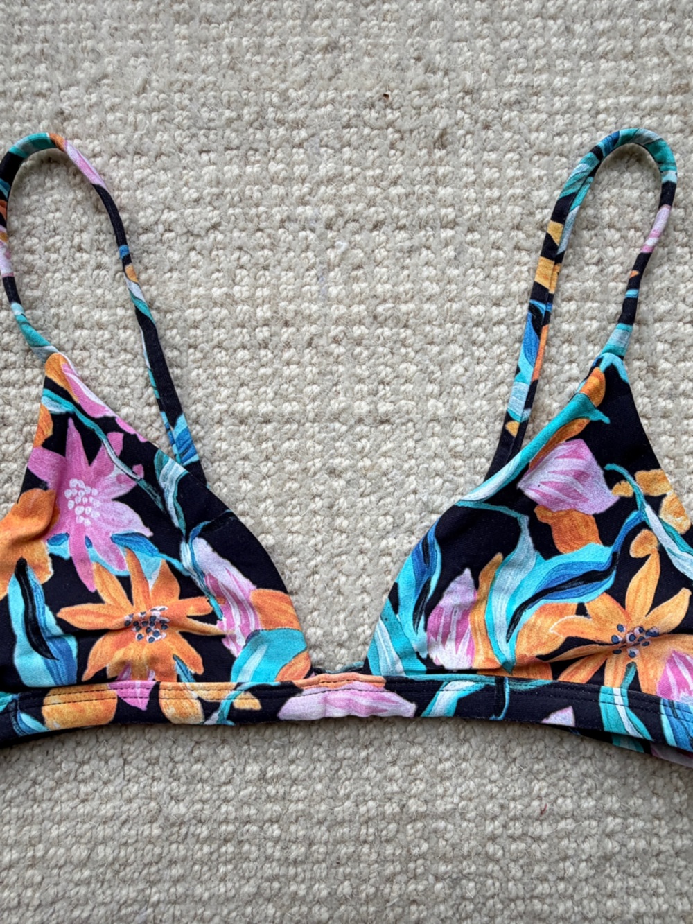 Midori Black Floral Bikini Top with Orange, Teal & Pink Accents